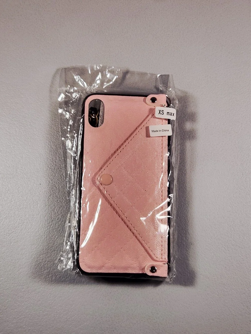 Pink Pebbled Leather iPhone XS Max Case Crossbody Wallet Chain Envelope Card
